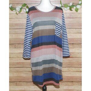 Egy Women's Colorful Striped Thin Knit Tunic Sweater Size 3XL 3/4 Sleeve Pocket